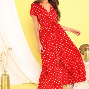 SHEIN Polka Dot Belted Dress Red US Large.
